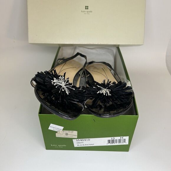 Kate Spade Kitten Heel Slingback Sandals Black Patent Flower Burst Womens Sz 10 - Picture 10 of 11